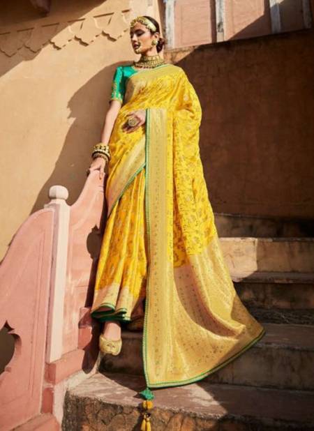 Yellow Colour Latest Fancy Wedding Wear Dola Silk Designer Saree Collection 118
